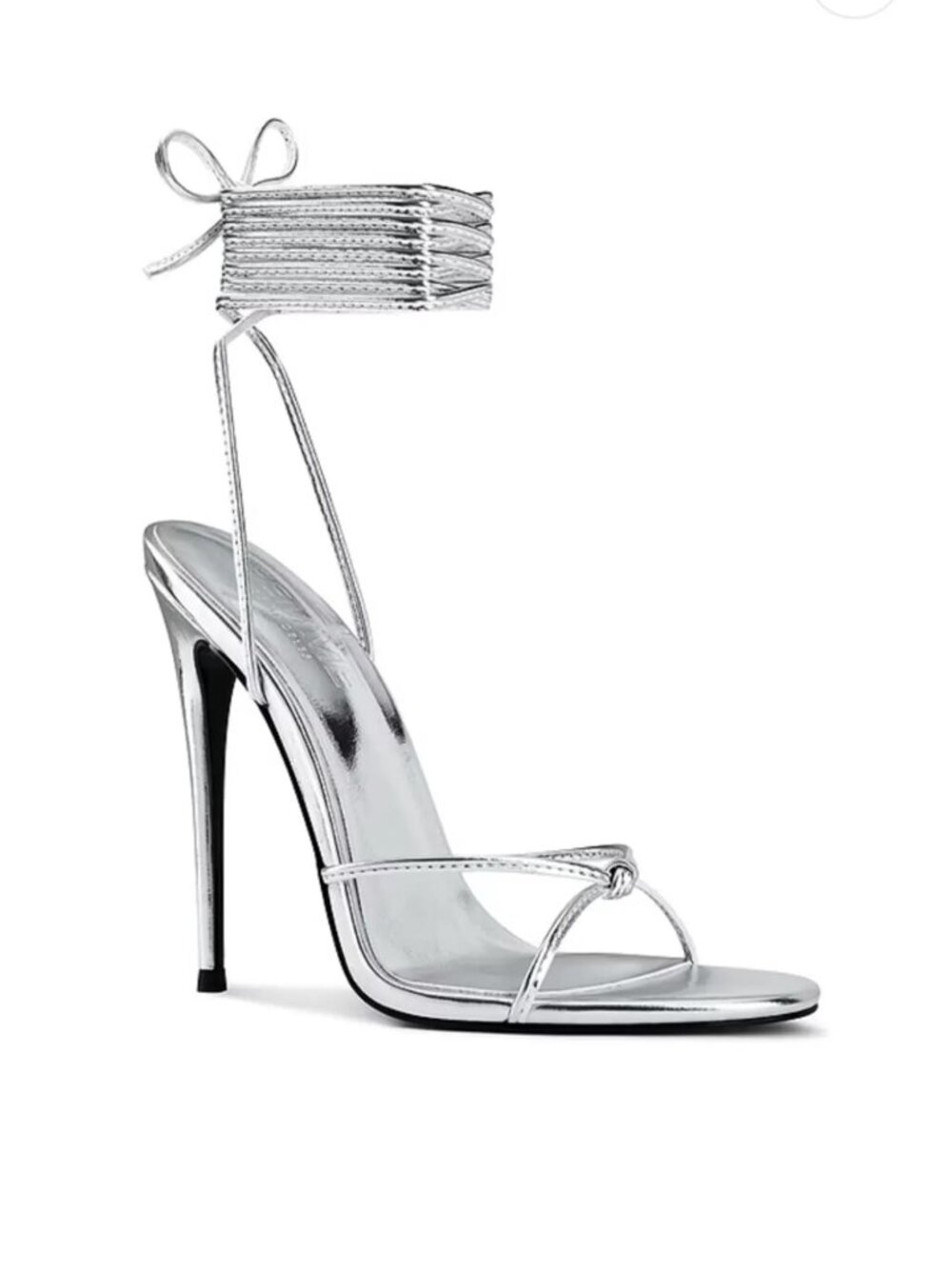 La Femme Athens Lace Up Silver Metallic Ankle-Tie Stiletto Sandals US 9